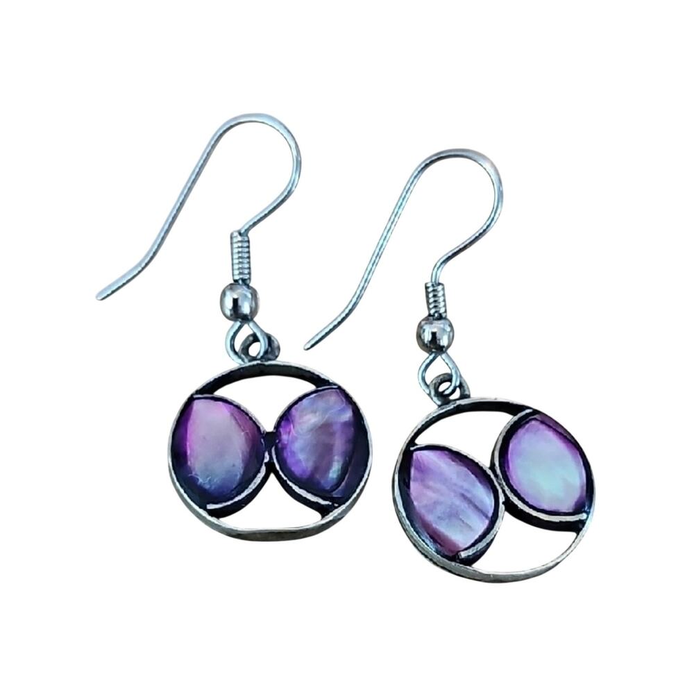 Vintage Hand Crafted Alpaca Mexico Butterfly? Silver & Abalone Shell Earrings